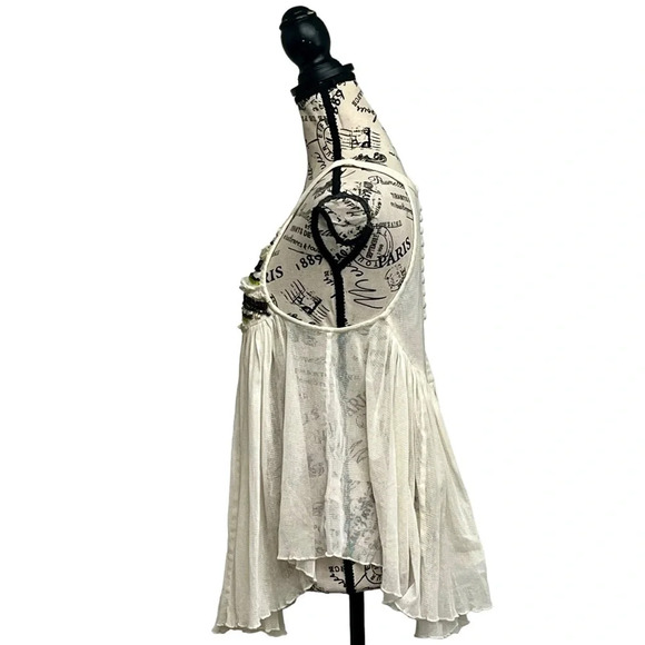 Free People Beaded Mesh Sheer Babydoll Tunic Blouse Sequin Beaded S Boho Peasent - Picture 4 of 10